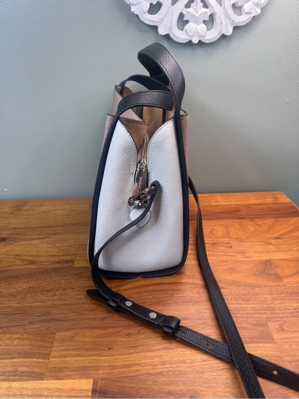 kate spade Knott Colorblocked Medium Two-Tone Pebbled Leather Bag Tan and Black